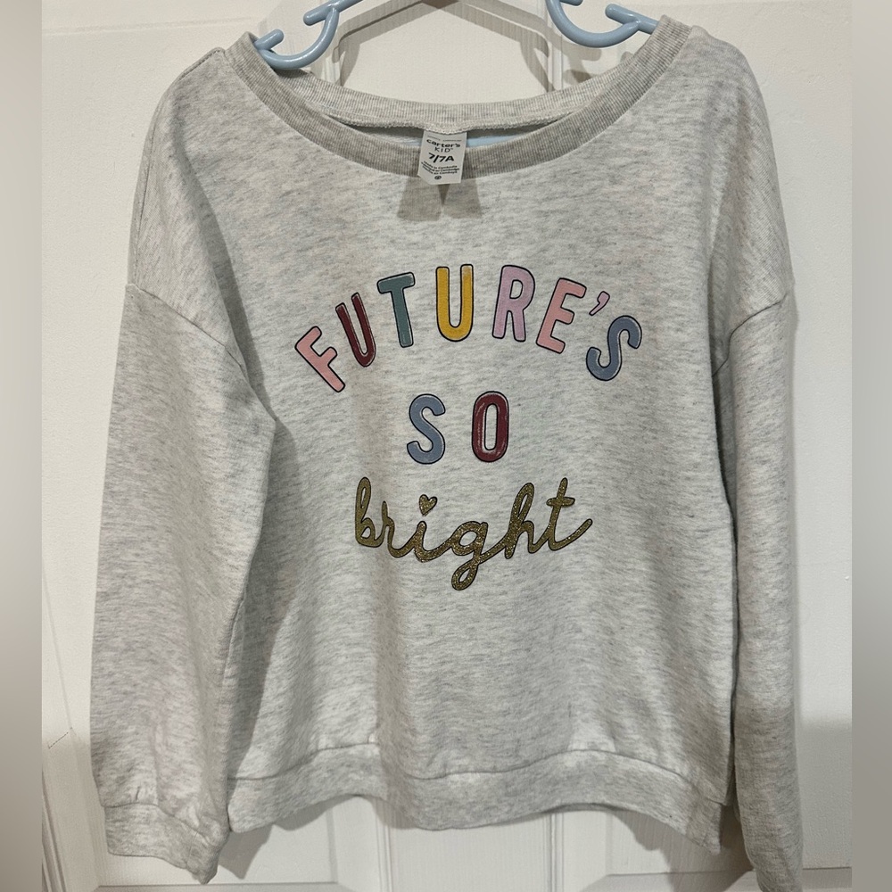 Carter's Light Gray Sweater with Multicolor Lettering